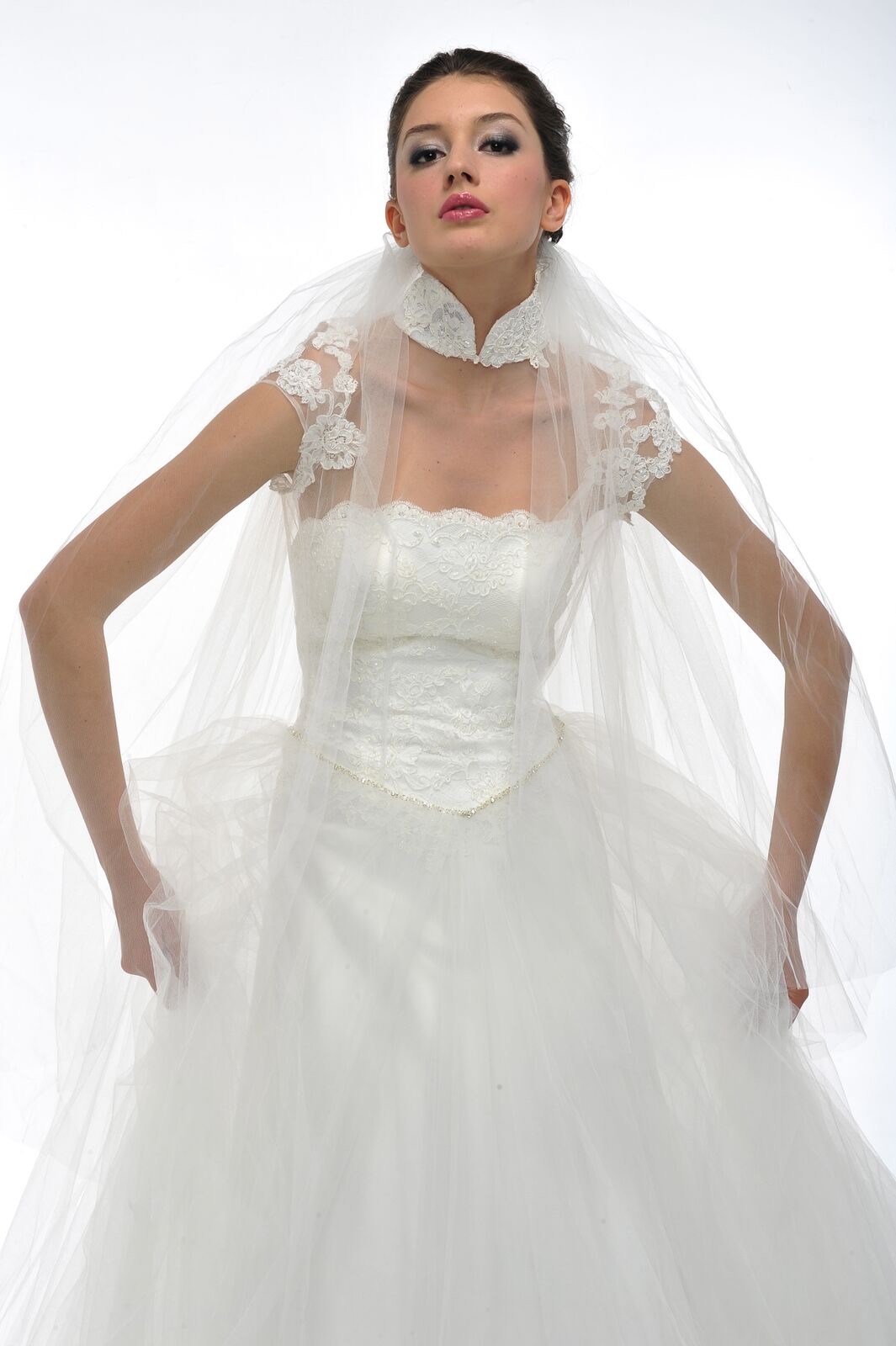 Wedding planner portfolio: bride in an ivory gown and lace veil